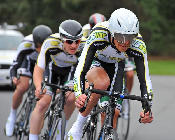 Westley Gough on the front in the team time trial at the Powernet Tour of Southland